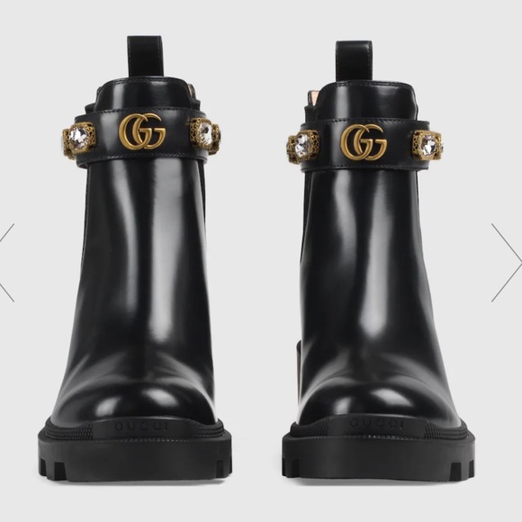 Gucci Leather Trip Leather Ankle Chelsea Boot with Jewels Belt - Picture 3 of 10
